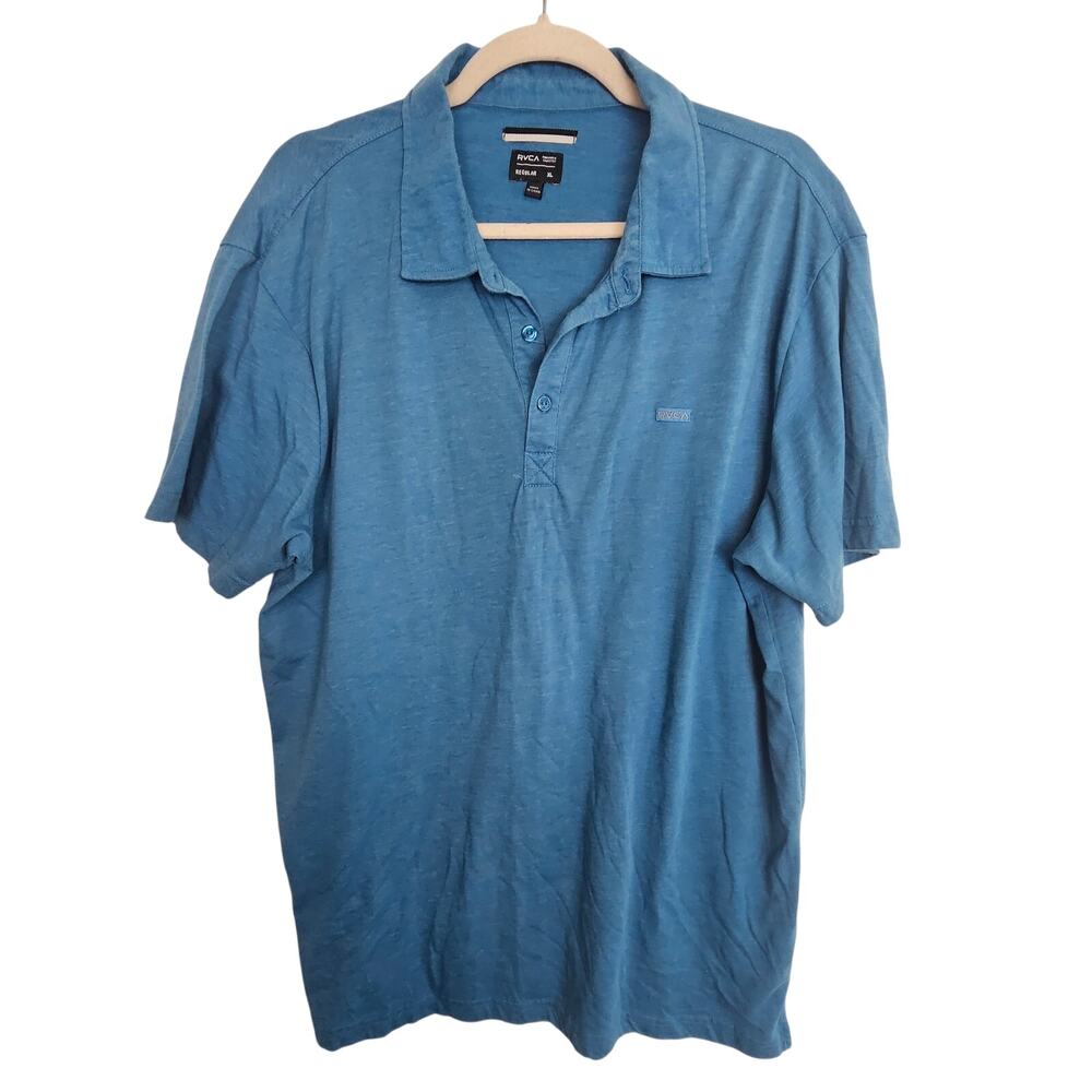 RVCA Polo Shirt Blue Short Sleeve Top Collared Neck Men XL